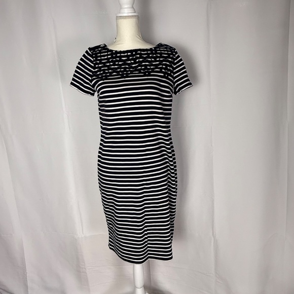 Talbots Women's Embroidered Yoke Shift Dress, Navy/White Stripe, NWT Size S - Picture 3 of 9